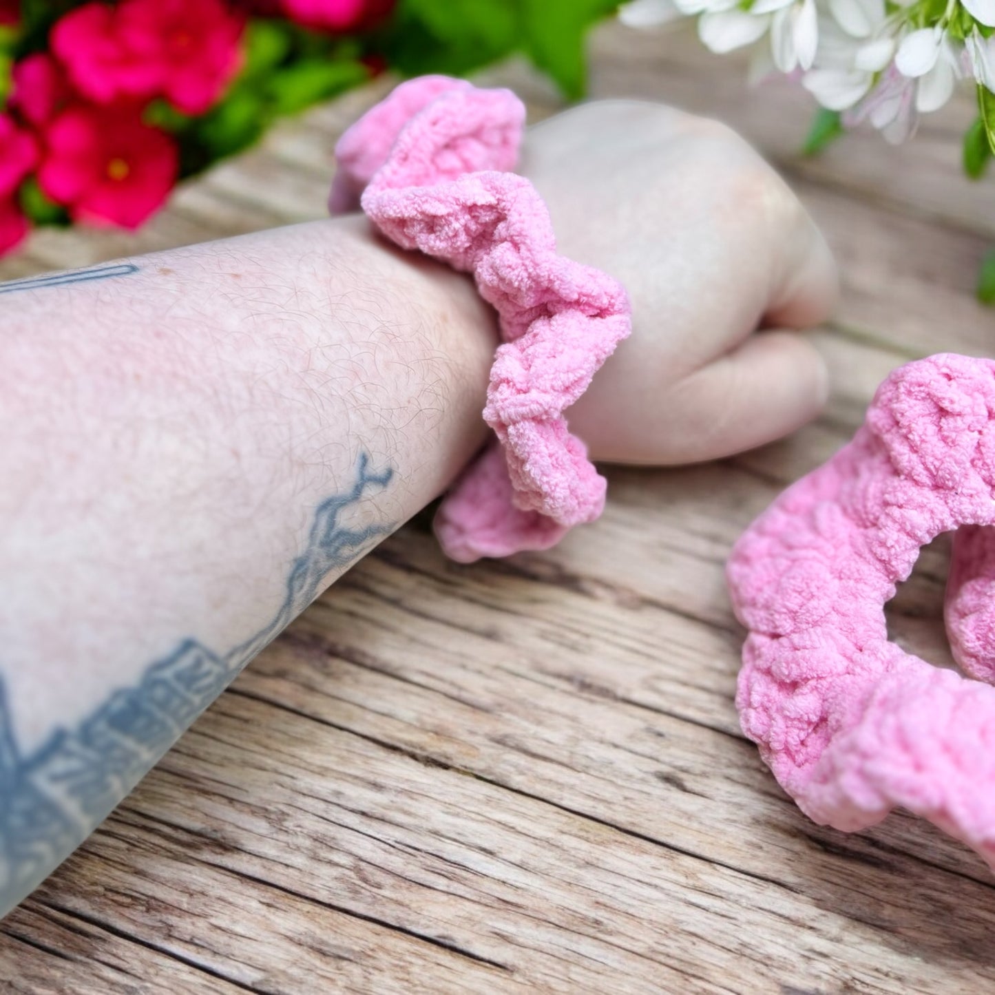 Soft Crochet Chenille Scrunchies – Handmade Hair Accessories (Set of 2) – Velvet Texture